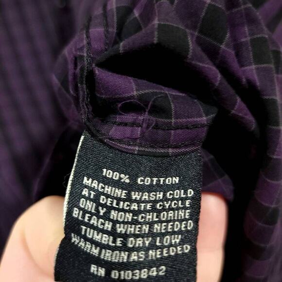 Neiman Marcus Purple Plaid Shirt Size M Checked Black Button Down Collared  - Picture 5 of 6